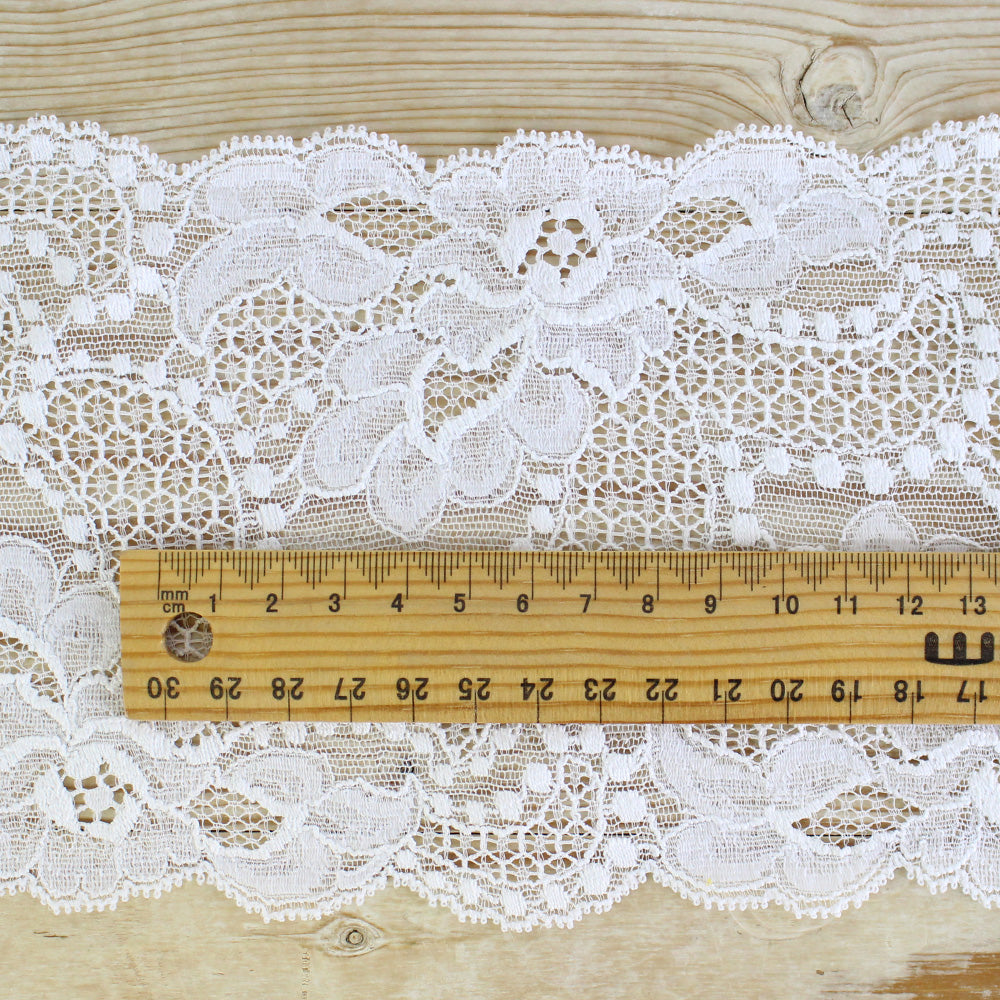 Wide French Stretch Lace Trim - Ivory