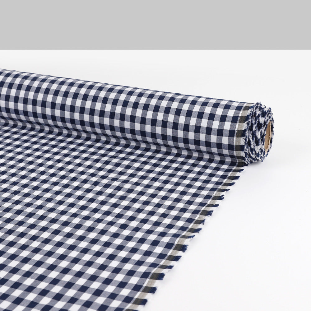 Gingham Cotton Shirting - Dark Navy