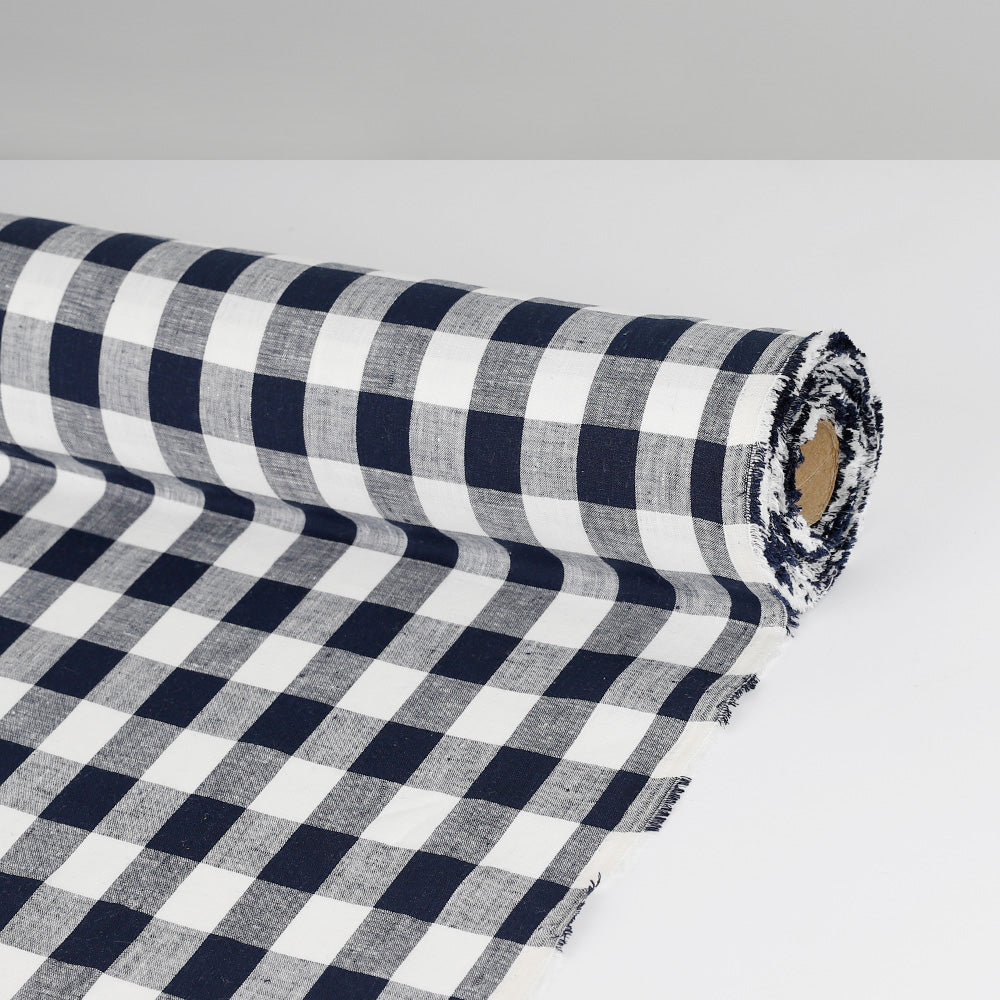 Bold Gingham Linen - Navy – The Fabric Store NZ