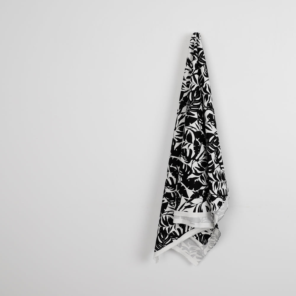 Palm Leaves Silhouette Stretch Cotton Twill  - Black
