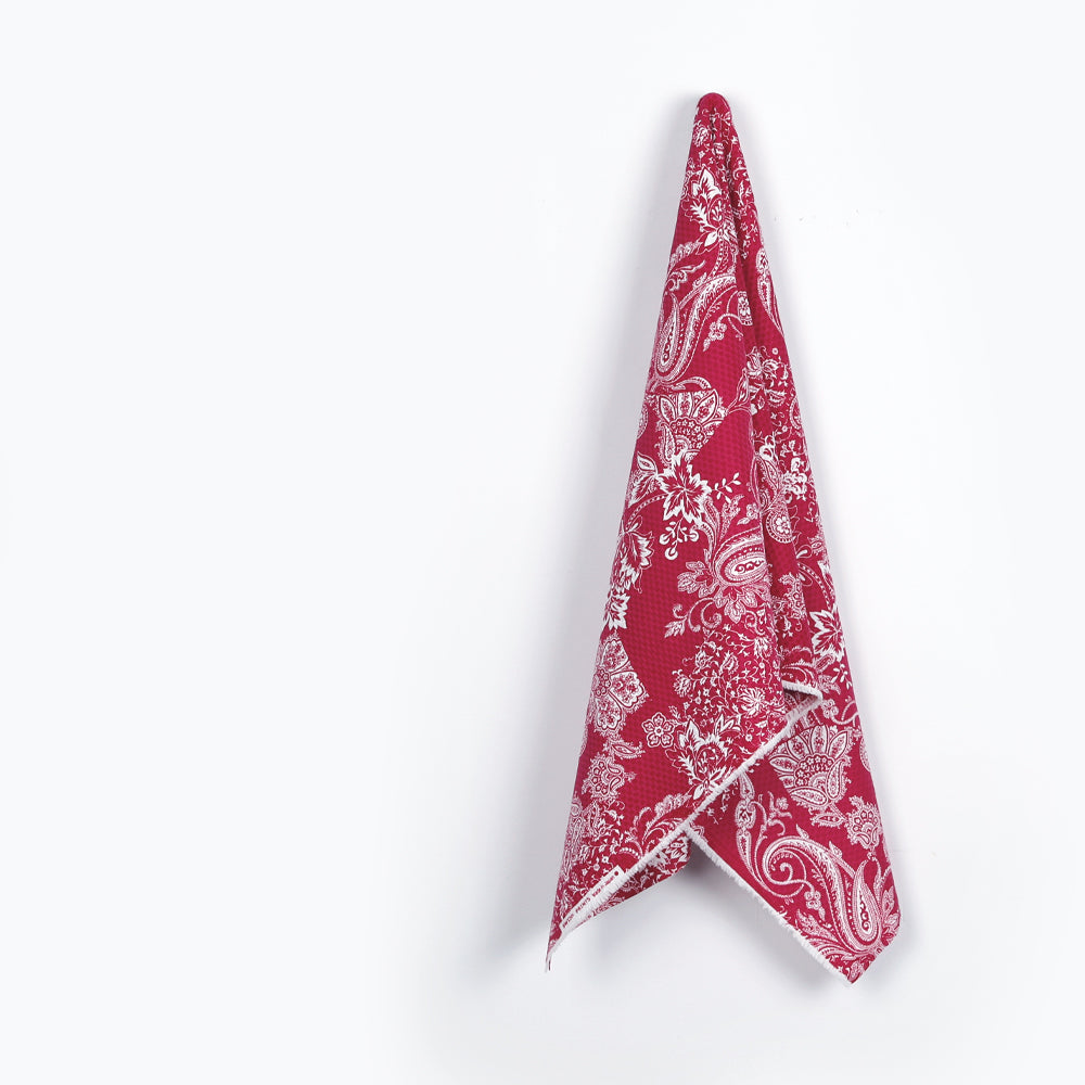 Paisley Patchwork Stretch Cotton Check - Cerise