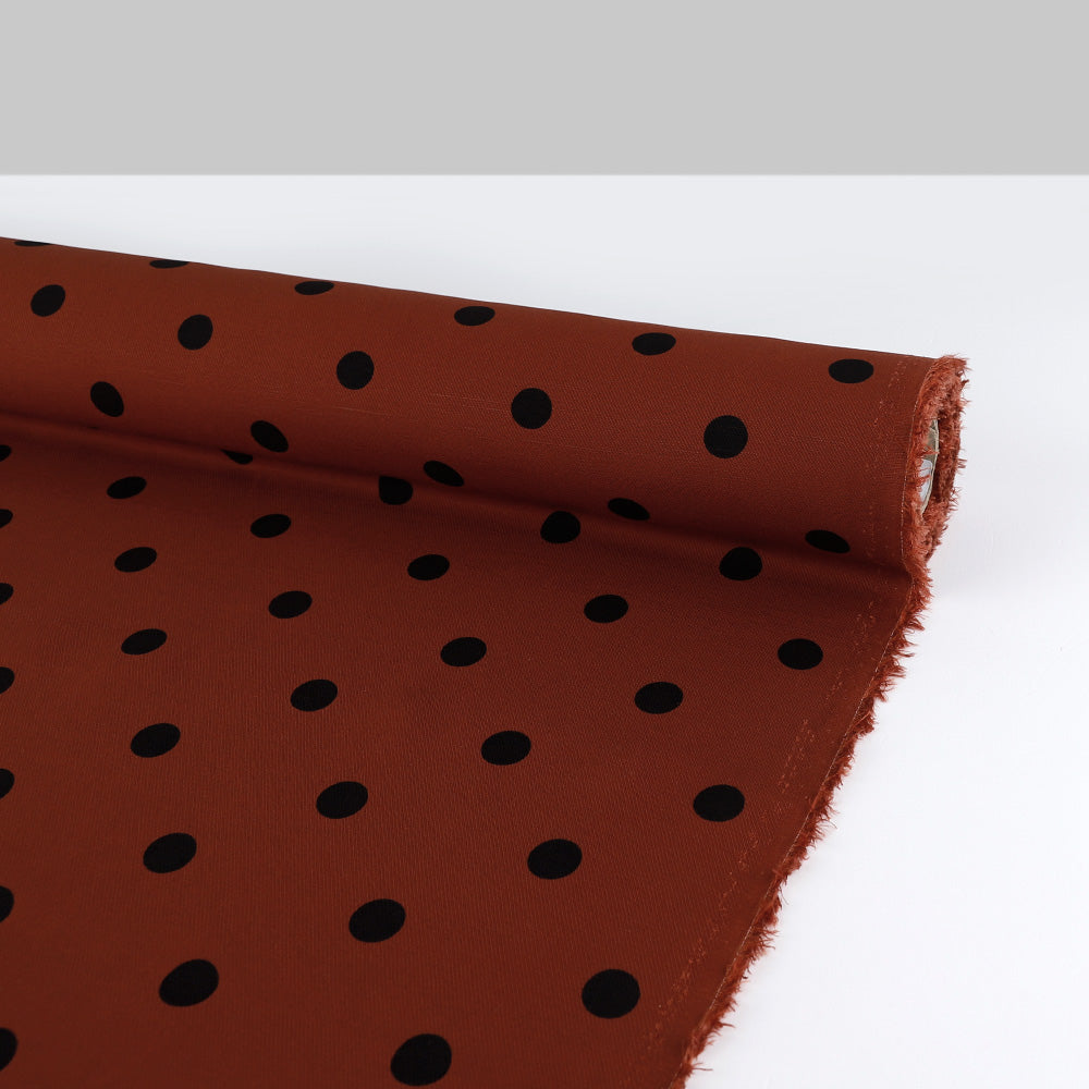 Big Polka Dot Rayon / Linen Twill - Burnt Umber