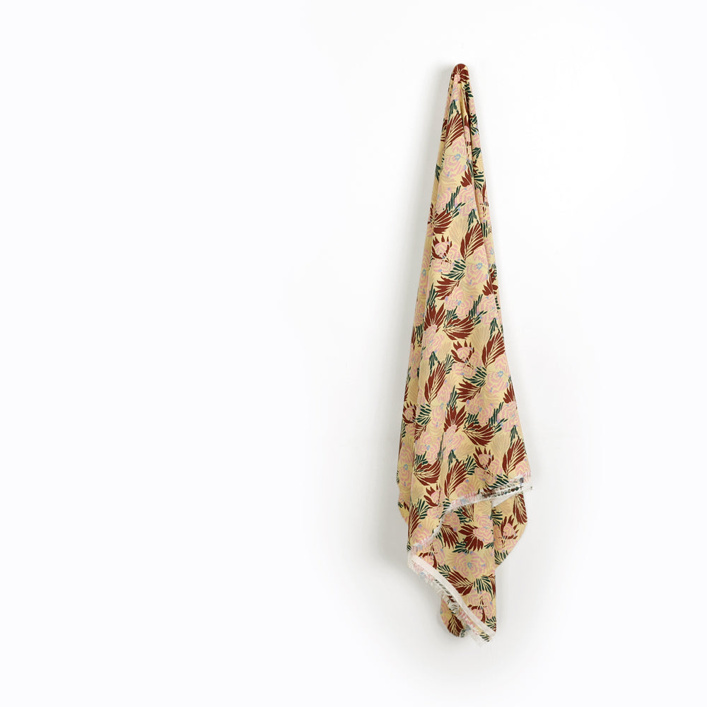 Tropical Leaves Double Georgette - Laguna Yellow